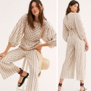 Free People Striped Cream and Red Jumpsuit